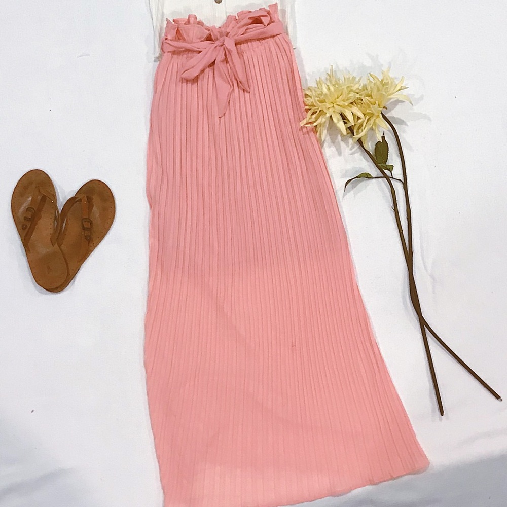 BabyPink Tie Waist Coral Maxi Skirt